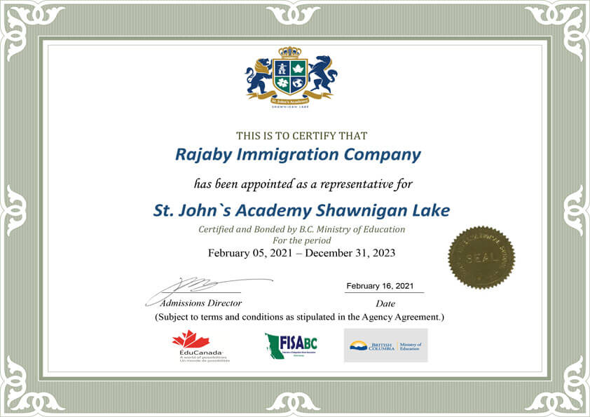 Rajaby Immigration Company's SJA SL Campus Agent Certificate(Feb 2021).pdf